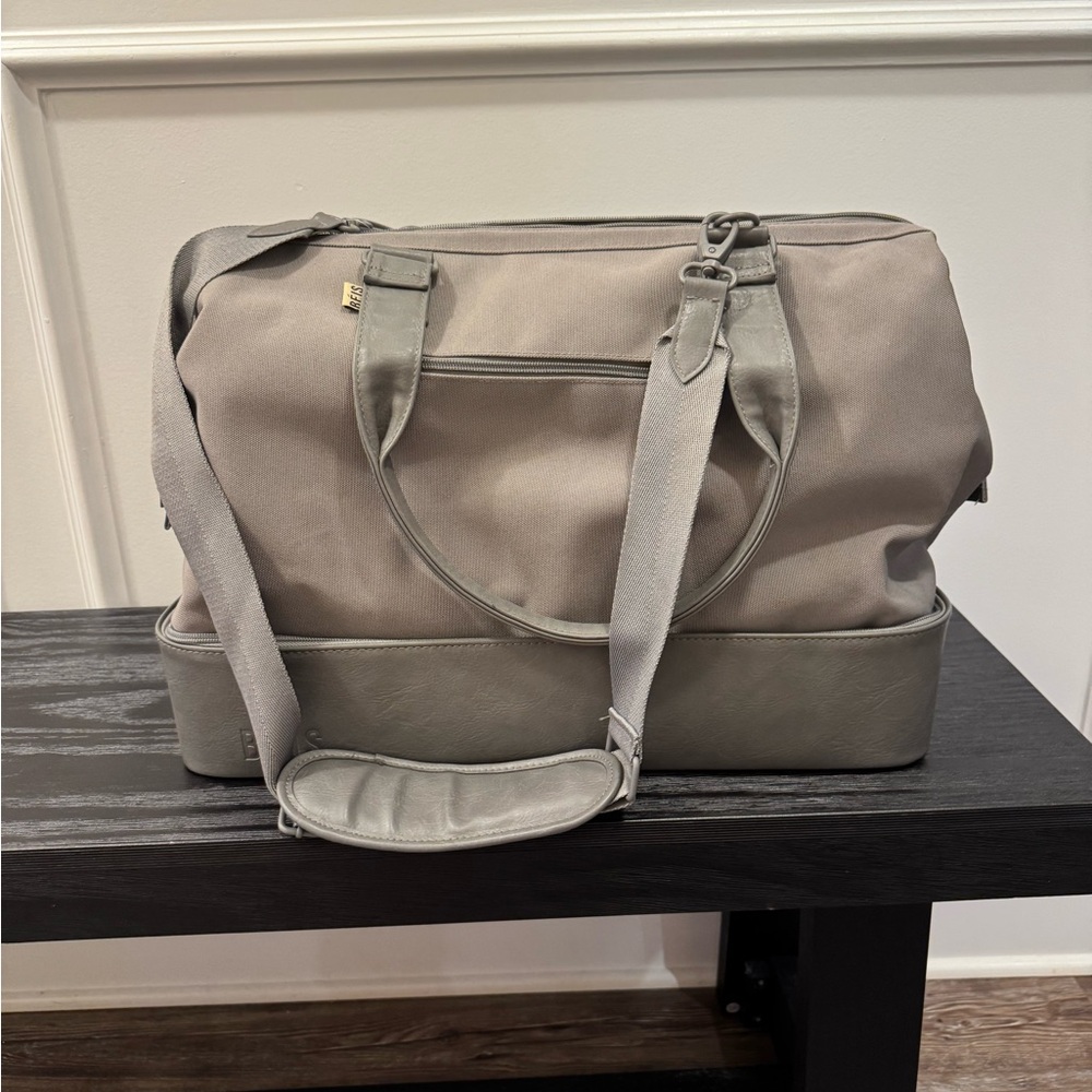 Gray Canvas and Leather Duffle Bag